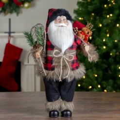 Online Standing Santa Christmas Figure with Snow Shoes and Bear - 18" Santa Claus