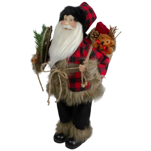 Online Standing Santa Christmas Figure with Snow Shoes and Bear - 18" Santa Claus
