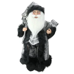 Hot Standing Santa Claus Christmas Figure with Sack - 16" - Silver and Black Santa Claus