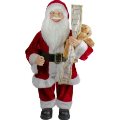 Discount Standing Santa with Teddy Bear and List Christmas Figure - 24" Santa Claus