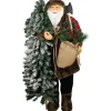 Hot Standing Woodland Santa Claus with Flocked Alpine Tree Commercial Christmas Figure - 5' Santa Claus
