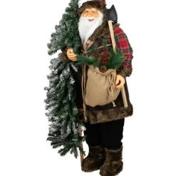 Hot Standing Woodland Santa Claus with Flocked Alpine Tree Commercial Christmas Figure - 5' Santa Claus
