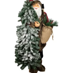 Hot Standing Woodland Santa Claus with Flocked Alpine Tree Commercial Christmas Figure - 5' Santa Claus