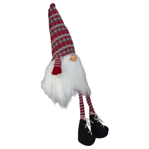 Sale Striped Christmas Santa Gnome with Dangling Legs - 23" - Red and Gray Gnomes