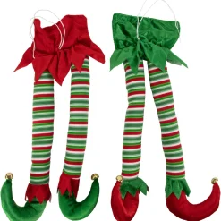 Hot Striped Plush Elf Legs Christmas Decorations - 19" - Red and Green - Set of 2 Novelty