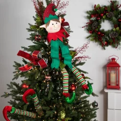 Hot Striped Plush Elf Legs Christmas Decorations - 19" - Red and Green - Set of 2 Novelty
