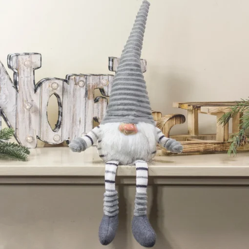 Sale Striped Sitting Gnome Christmas Figure - 22" - Gray, White and Black Gnomes