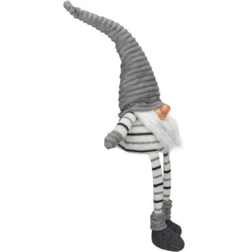 Sale Striped Sitting Gnome Christmas Figure - 22" - Gray, White and Black Gnomes