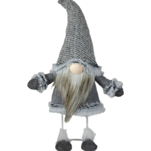 Swaying Standing Gnome Christmas Figure - 17" - Gray and Beige Gnomes