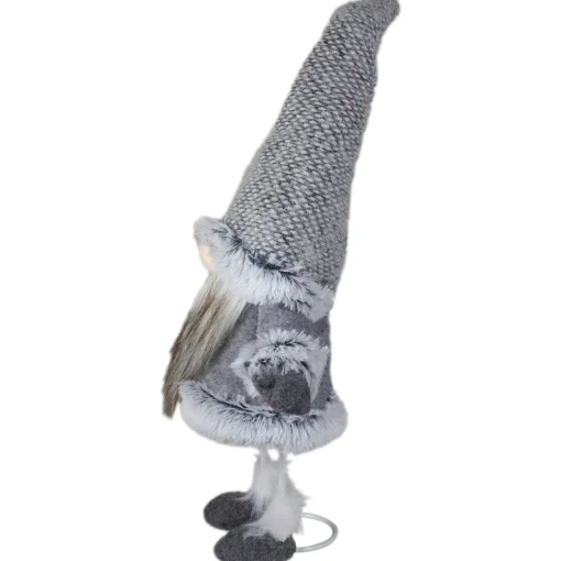 Swaying Standing Gnome Christmas Figure - 17" - Gray and Beige Gnomes