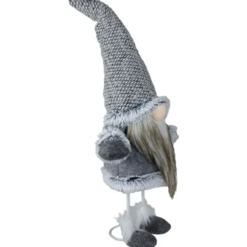 Swaying Standing Gnome Christmas Figure - 17" - Gray and Beige Gnomes