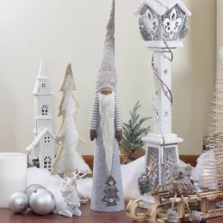 Discount Tall Cone Gnome with Buttoned Plaid Christmas Tree Figure - 22" - Gray and Brown Gnomes