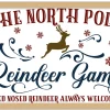 Outlet The North Pole Reindeer Games 14.5" x 21.5" Framed Christmas Wall Decor Art Print Sign Poster in a Natural Wooden Frame with UV Acrylic and Hangers Wall