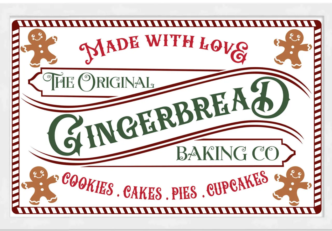 Hot The Original Gingerbread Baking Company 13.5" x 19.5" Framed Christmas Wall Decor Sign Poster in a Natural Wooden Frame with UV Acrylic and Hangers Wall