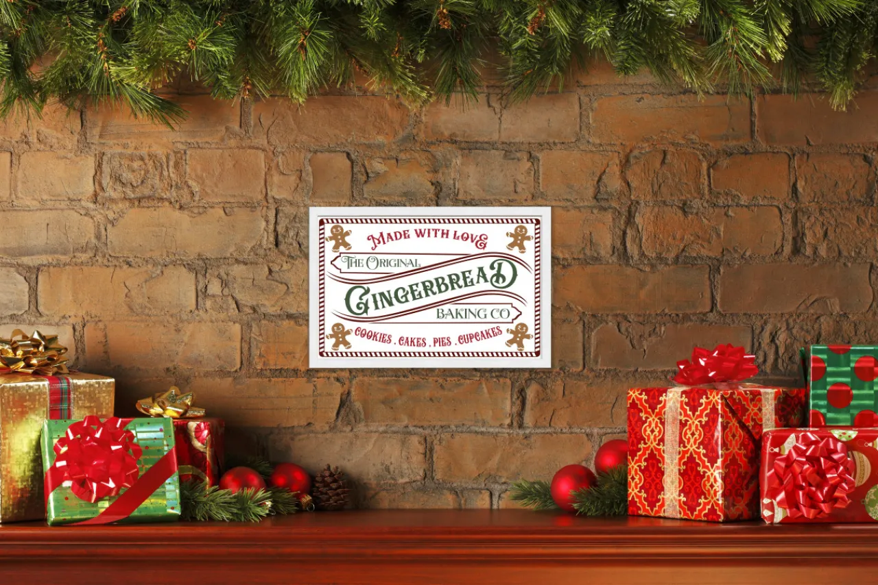 Hot The Original Gingerbread Baking Company 13.5" x 19.5" Framed Christmas Wall Decor Sign Poster in a Natural Wooden Frame with UV Acrylic and Hangers Wall
