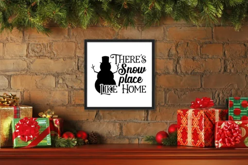 Clearance There's Snow Place Like Home 15.5" x 15.5" Framed Christmas Wall Decor Art Print Sign Poster in a Black Wooden Frame with UV Acrylic and Hangers Wall