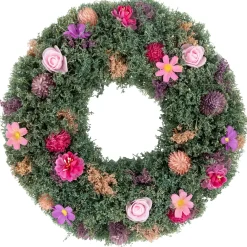Clearance Thistle Mixed Floral Spring Wreath - 13" - Pink and Purple Pre Decorated