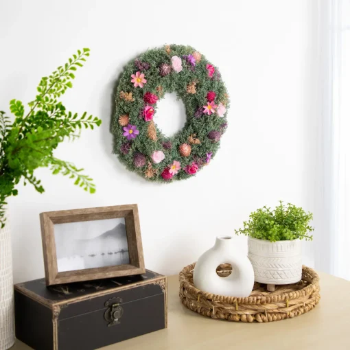 Clearance Thistle Mixed Floral Spring Wreath - 13" - Pink and Purple Pre Decorated