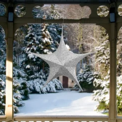Hot Tinsel Foldable Glitter Christmas Star Outdoor Decoration - 25.5" - Silver Stars