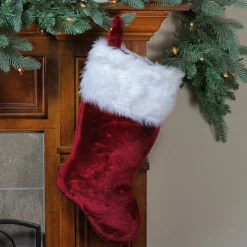Discount Traditional Christmas Stocking with Cuff - 20" - Burgundy and White Stockings