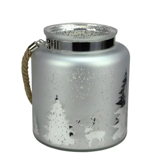Best Tree Silhouette Mercury Glass Christmas Pillar Candle Holder - 9.5" - Silver and Gray Candle Holders