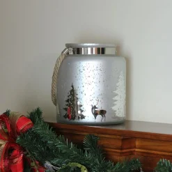 Best Tree Silhouette Mercury Glass Christmas Pillar Candle Holder - 9.5