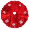 Trimmery Red Satin Snowflake Tree Skirt With Feather Boa Trim Christmas Holiday Cloth|Metal