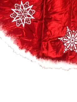 Trimmery Red Satin Snowflake Tree Skirt With Feather Boa Trim Christmas Holiday Cloth|Metal