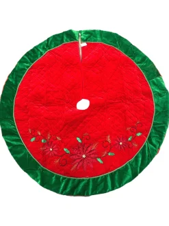 Discount Trimmery Red Velvet Plush Quilted Holiday Christmas Tree Skirt 48 Inch Cloth|Metal