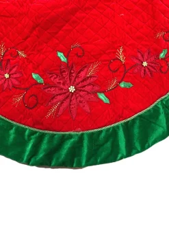 Discount Trimmery Red Velvet Plush Quilted Holiday Christmas Tree Skirt 48 Inch Cloth|Metal