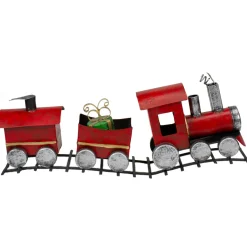 Online Triple Car Metal Train Christmas Decoration - 15" - Red and Silver Trains