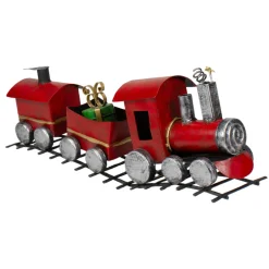 Online Triple Car Metal Train Christmas Decoration - 15" - Red and Silver Trains