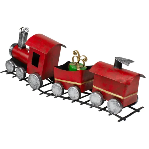 Online Triple Car Metal Train Christmas Decoration - 15" - Red and Silver Trains