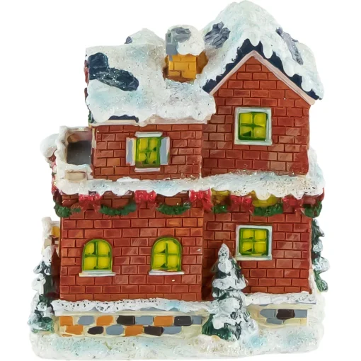 Two Story Snowy House with Garland and Wreaths Christmas Village Decoration - 4" Building Sets