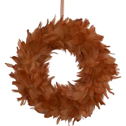Hot Two-Tone Feathers Christmas Wreath - 14.5" - Unlit - Rust Orange Pre Decorated