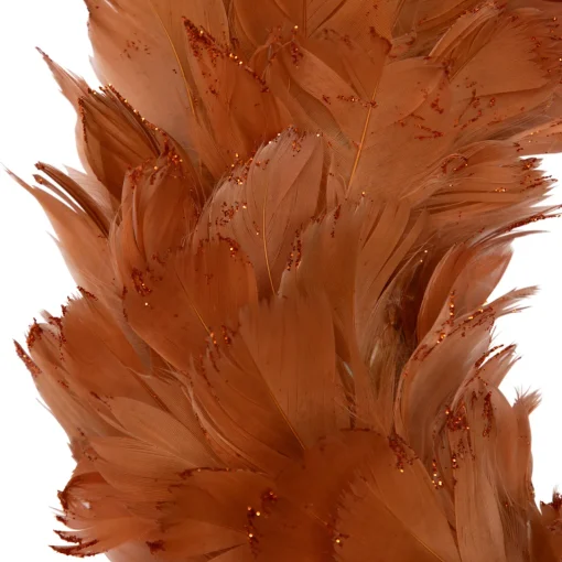 Hot Two-Tone Feathers Christmas Wreath - 14.5" - Unlit - Rust Orange Pre Decorated