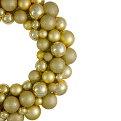 Vegas Gold 3-Finish Shatterproof Ball Christmas Wreath - 24-Inch, Unlit Pre Decorated