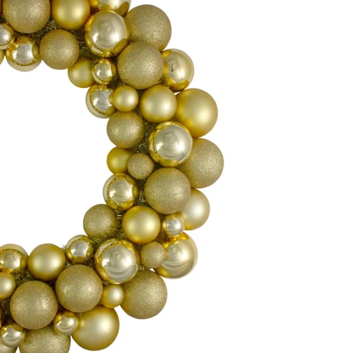 Vegas Gold 3-Finish Shatterproof Ball Christmas Wreath - 24-Inch, Unlit Pre Decorated