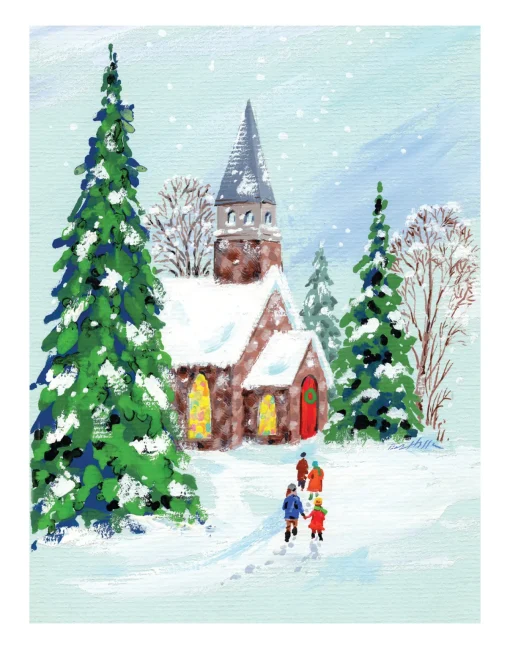 Discount Walk to Church Winter Scene Wall Decor Art Print Wall