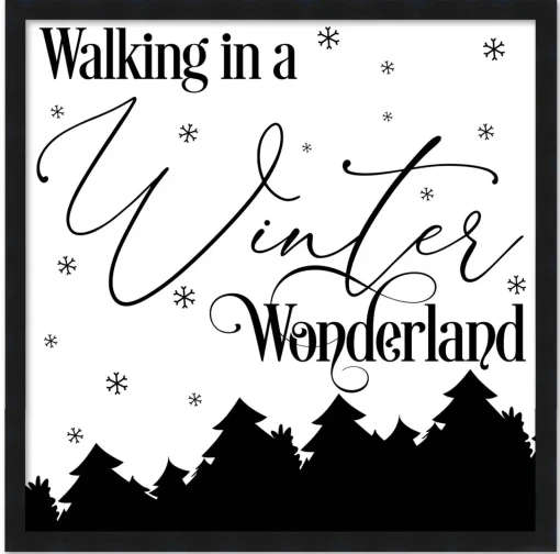 Hot Walking in a Winter Wonderland 15.5" x 15.5" Framed Christmas Wall Decor Art Print Sign Poster in a Black Wooden Frame with UV Acrylic and Hangers Wall