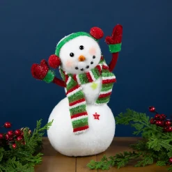 Online Waving Snowman with Earmuffs Glitter Christmas Figurine - 10" Snowmen