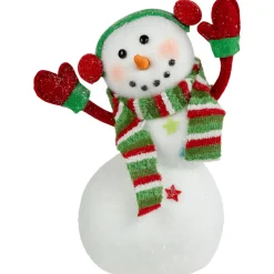 Online Waving Snowman with Earmuffs Glitter Christmas Figurine - 10" Snowmen