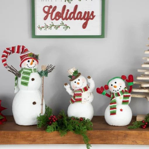 Online Waving Snowman with Earmuffs Glitter Christmas Figurine - 10" Snowmen