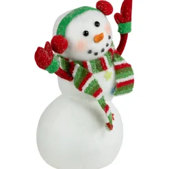 Online Waving Snowman with Earmuffs Glitter Christmas Figurine - 10