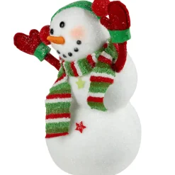 Online Waving Snowman with Earmuffs Glitter Christmas Figurine - 10