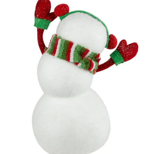 Online Waving Snowman with Earmuffs Glitter Christmas Figurine - 10" Snowmen