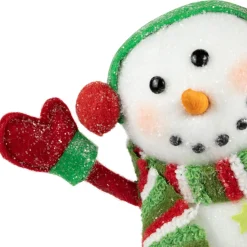 Online Waving Snowman with Earmuffs Glitter Christmas Figurine - 10