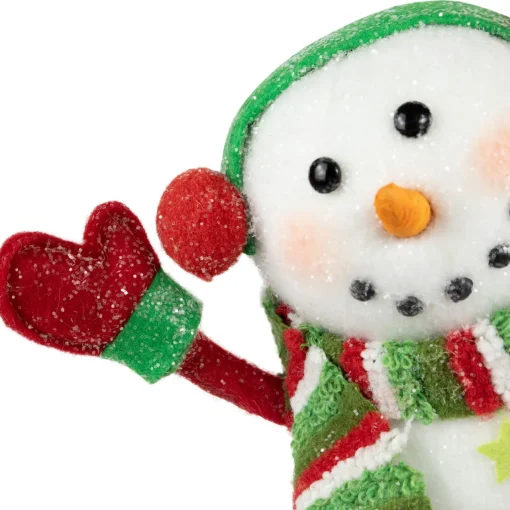 Online Waving Snowman with Earmuffs Glitter Christmas Figurine - 10" Snowmen