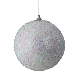New White and Purple Bristled Iridescent Christmas Ball Ornament 4.5" (115mm) Shatterproof Balls|Ball Ornaments