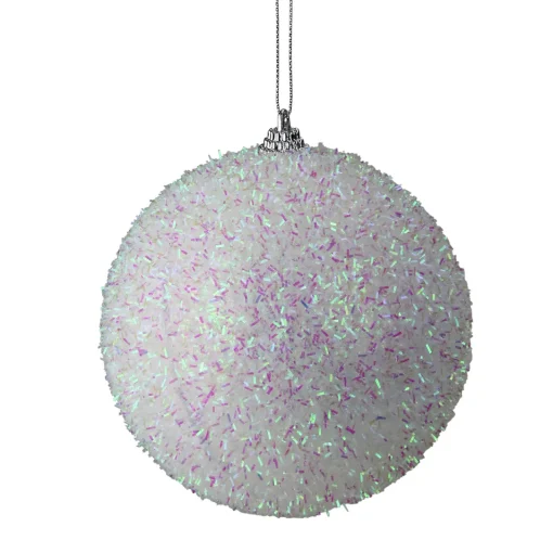 New White and Purple Bristled Iridescent Christmas Ball Ornament 4.5" (115mm) Shatterproof Balls|Ball Ornaments